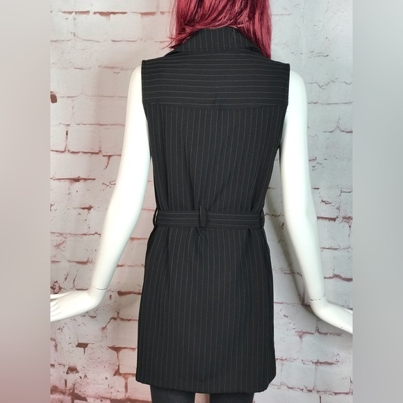 MAX STUDIO Pinstripe belted Twill Drape Vest Dress NWT Black & Grey XS Runs big - Picture 11 of 15